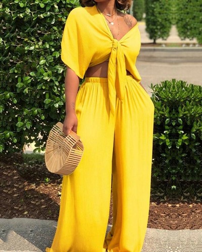 Two Piece off the shoulder crop top and pant set. Beach set. Plus sizes - Picture 5 of 5