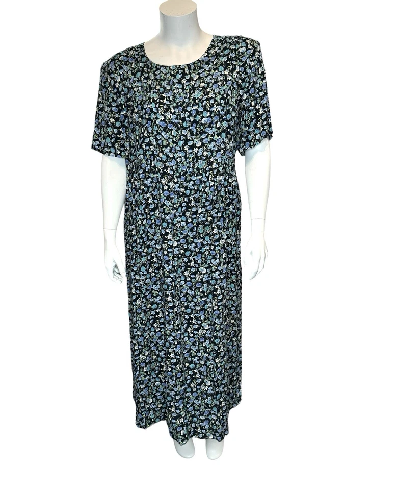 Maxi Vestido Midi Vintage R&K Azul Floral Talla Grande 22 Pradera Cottagecore Grunge Foto 2 de 4