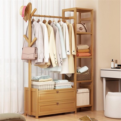 Colourtree Bamboo 39'' W Clothing Rack Storage Shelves Garment Hanging With Door