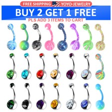 22PCS Belly Button Colorful Navel Ring Surgical Steel Navel Curved Barbell 14G