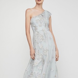 bcbg embroidered one shoulder gown