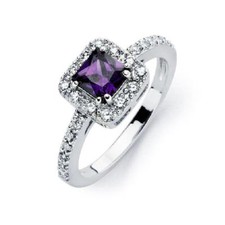 Sterling Silver CZ Stones Ring w/ 5 mm 0.5 ct Princess Cut Purple Colored CZ