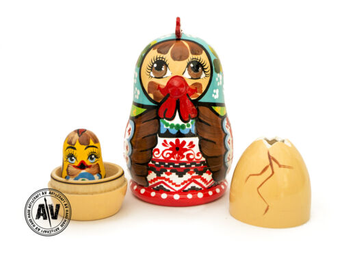 Muñeca apiladora ucraniana, muñeca anidadora de pollo, matrioshka, juguete bebé Babushka - Imagen 1 de 5
