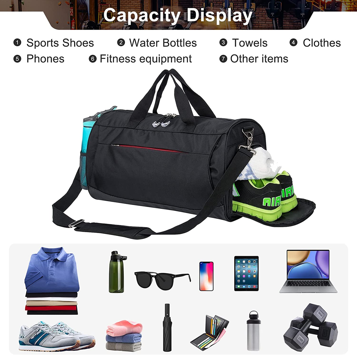 Gym Bag for Men/Women, Duffle Bag with Shoes Compartment Wet Pocket,  Sports Sw