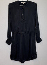 Banana Republic Blouson Shirt Dress Size Medium Black Long Sleeve Elastic Waist