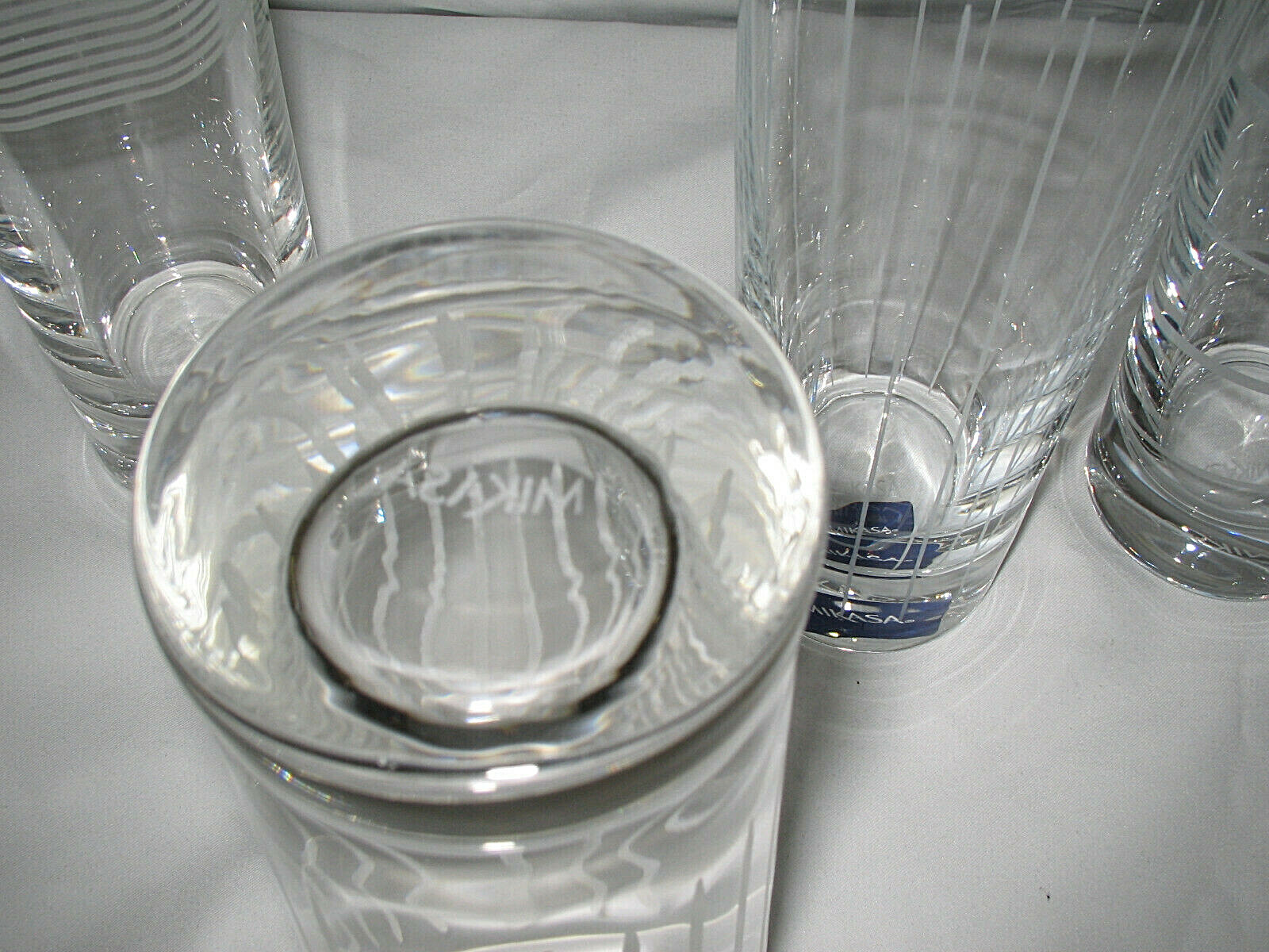 4 pc Mikasa CHEERS HIGHBALL GLASSES Etched Iced Tea Drinking Glasses