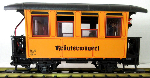 LGB 3407 vagón de pasajeros Kräuterwagerl con marcadores iluminados, iluminación y 4 personas | Zustand: Used