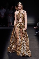 DUNDAS 7k Runway Couture Cutout Animal Tiger Print Silk Gown w/Train NWT IT 42