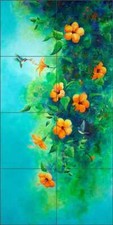 Floral Tile Backsplash Susan Libby Tropical Art Ceramic Mural SLA095