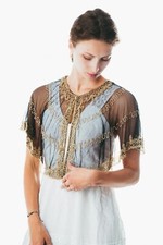 Beaded special occasion shrug / Black Gold shiny evening capelet / Sequin Poncho