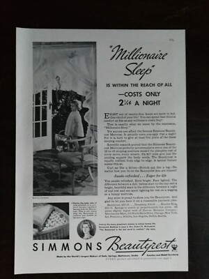 Vintage 1935 Simmons Beautyrest Matress Full Page Original Ad 122