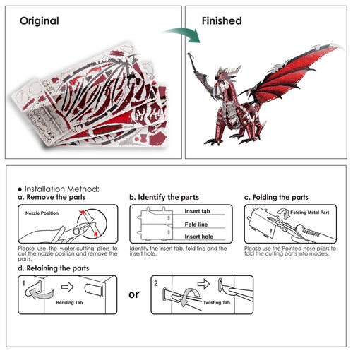 Piececool 3d Puzzles for Adult Black Dragon Metal Puzzle Model Kits Tool Sets - Picture 8 of 12