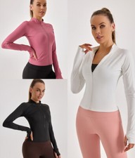 Women's Full Zip Up Active Yoga Gym Jacket Everyday Thin Sports Elasticity Coat