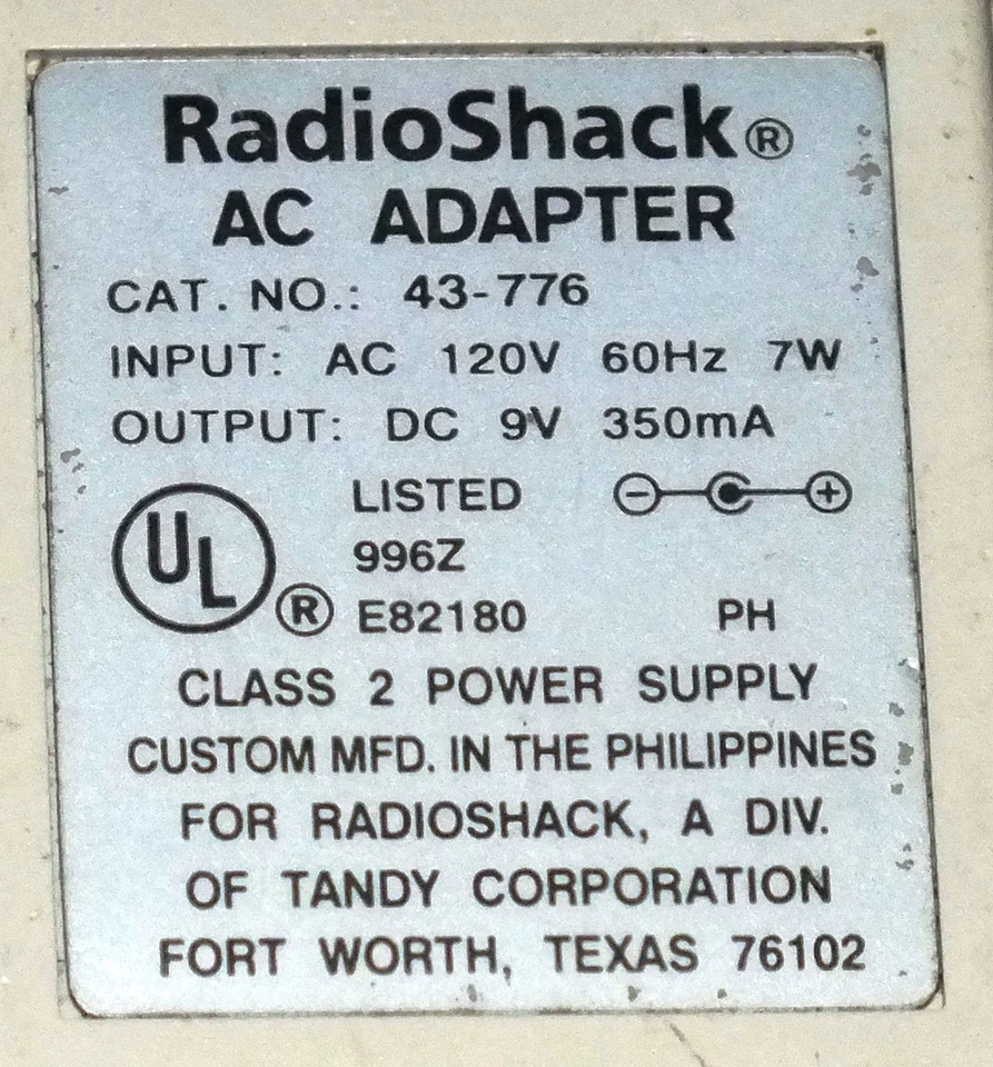 RadioShack (43-776) AC Adapter Power Supply Input: 120 Volts 60Hz 7 Watts *READ* - Image 3 of 4