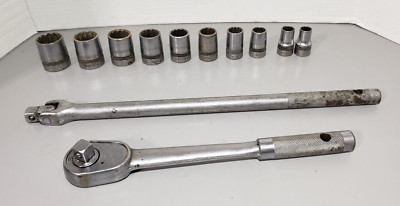 Vnt Indestro Super 12pc 1/2'' dr 12pt SAE Socket Set w Ratchet & Breaker Bar USA