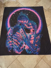 Wall Decor, Black Light Kissing Lovers, Wall Cloth, Tapestry, Hanging, 58" x 50"