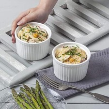 Traditional Porcelain Large Ramekins Set of 2, Deep Fluted Serving Dishes