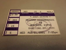 Montreal Expos vs Arizona Diamondbacks August 1,2001 Baseball Game Ticket Stub