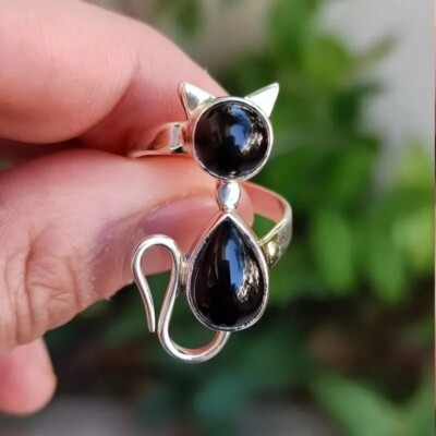 Damenring Katze Design verschiedene Edelsteine 925 Sterling Silber