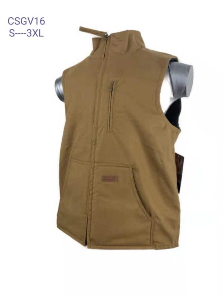Men Sandstone Canvas Thermal Lined Work Duck Vest Industrial Winter Vest - Image 3 of 4