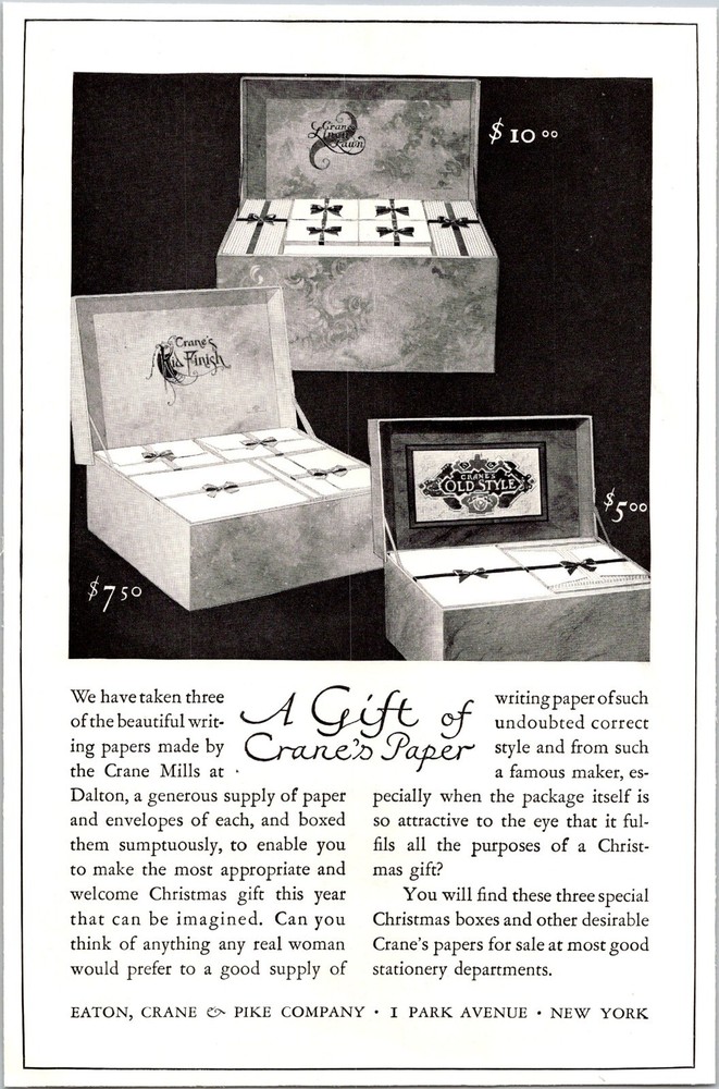1926 Eaton Crane & Pike Ad - Crane Paper Mills Dalton Gift