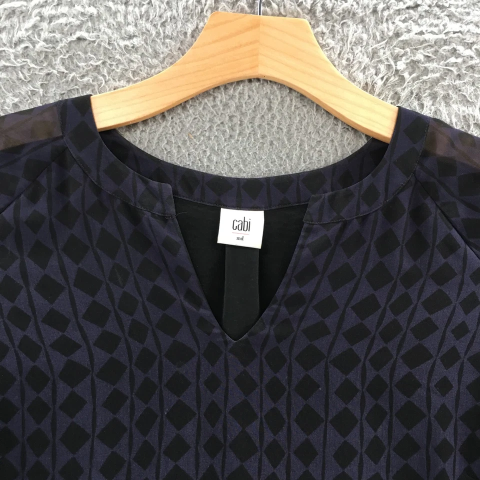 Cabi Harlequin Print Sheer Overlay Tunic Dress Womens M Black Purple Long Sleeve - Image 4 of 4
