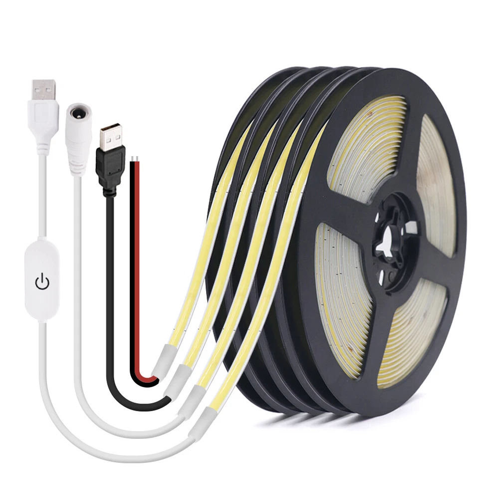 5V 12V COB LED Strip Lights 5mm Thin 320Leds/m Bar TV Back Lighting Kitchen Room - Image 2 of 4