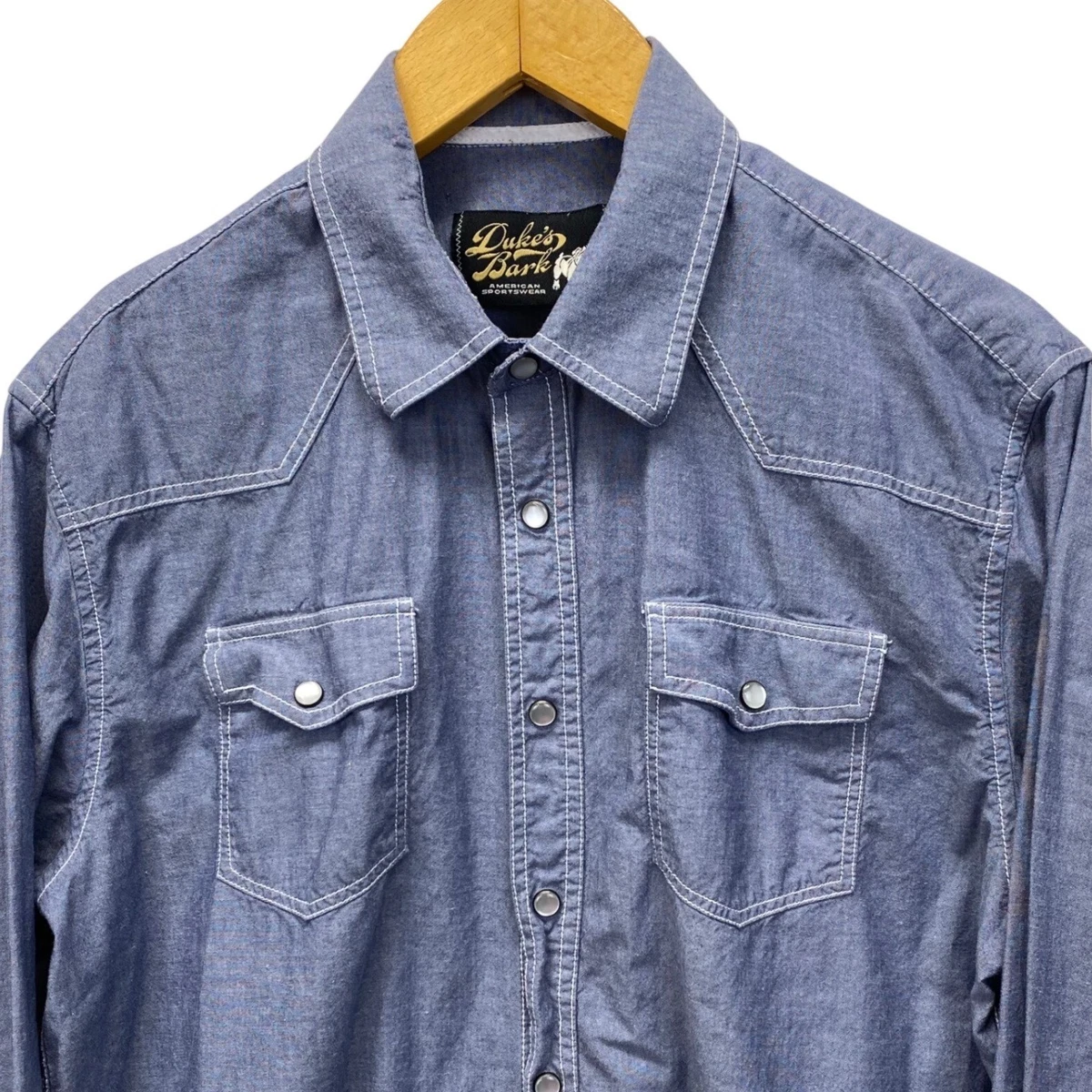 Duke Western Camicia Denim Uomo – Maniche Lunghe, Blu, Taglia XXX-Large, Due Tasche, Chiusura Con Bottoni Automatici - 2