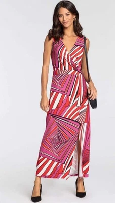NEU MAXI SOMMERKLEID GRAFIKPRINTS WICKELOPTIK 34 36 38 40 MELROSE pink *39796569 - Bild 1 von 4