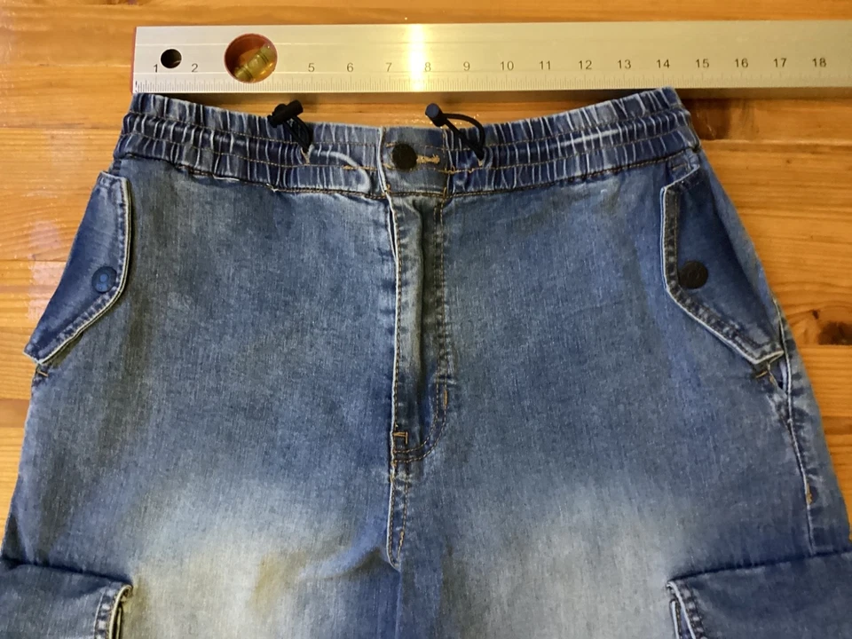 Vibrant VBRT Women’s Baggy Cargo Jeans Wide Leg sz M Elastic Waist y2k - Image 3 of 4