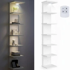 2 Pack 7-tier LED Floating Wall Shelf with Remote, 77in Tall Adjustable Light...