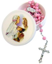 Westman Works Girls First Communion Rosary Rose Shaped Bead Catholic Gift Case
