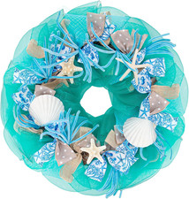 Coastal Seashell Wreath with Starfish - Beach Style Home Decor 26 Inch