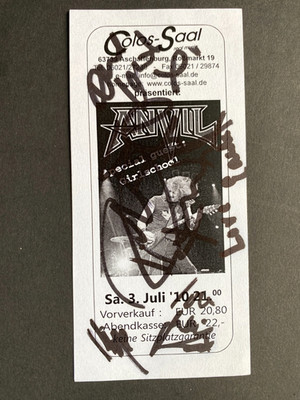 ANVIL 2010 In-person signed Eintrittskarte 7x15 Autogramm