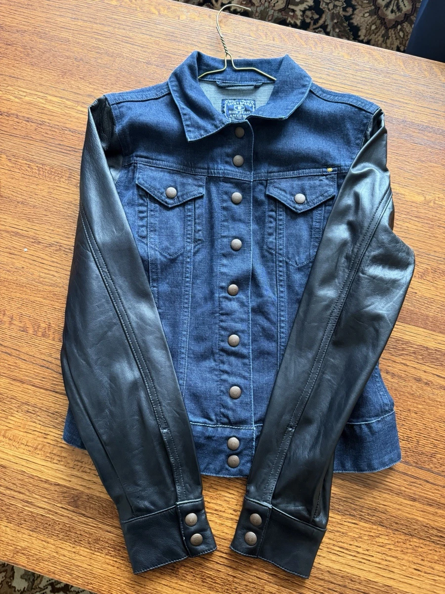 ジャケット・アウター   Jeans Leather Jacket Preços baixos em Jaqueta Jeans Mangas de Couro | eBay