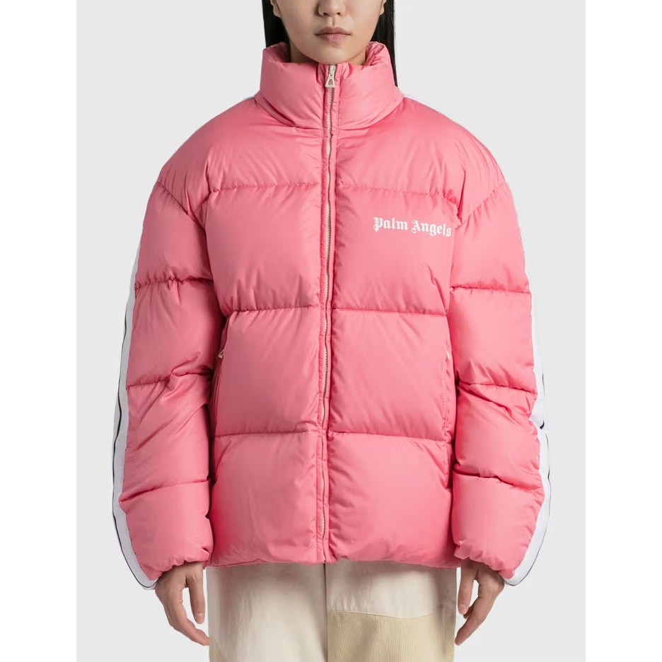 Palm Angels Classic Track Down Puffer Jacket in Pink/White Size XS image 2