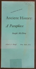 Joseph McELROY / Ancient History A Paraphase Uncorrected Proof 1st 1971