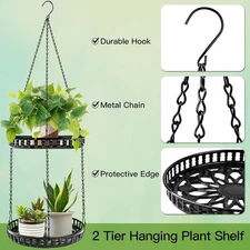 2 Tier Hanging Plant Hanger Indoor Outdoor Metal Planter Shelf Holder for Plants