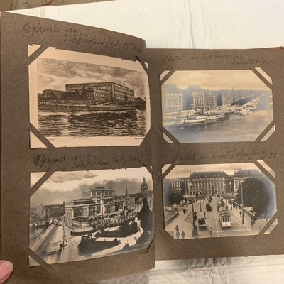 1920s Lot of 50+ Antique POSTCARD ALBUM Foreign Travel Views Newspapers READ