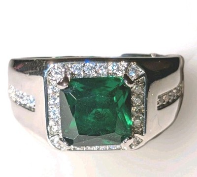 HighQuality Classic Men's emerald green Gemstone Lab Created Diamond Ring Size 9