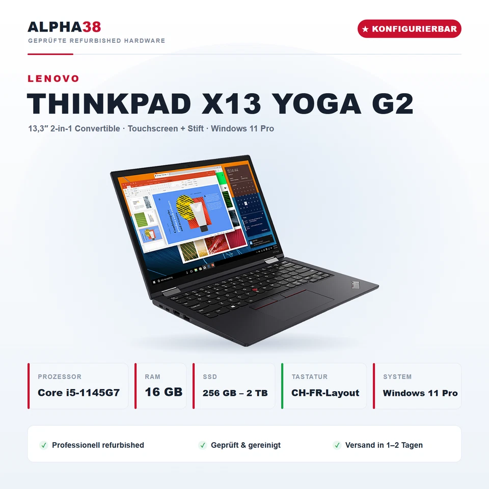 Lenovo ThinkPad X13 Yoga G2 · i5-1145G7 · 16GB · 2TB, Foto 1 von 5