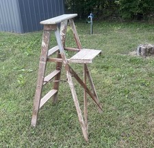 3 Step 4ft Wood Step Ladder Primitive Painted Rustic Farmhouse Plant Stand VTG