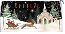 Christmas Church Santa Reindeer Sleigh Cardinal LARGE Magnetic Mailbox Cover
