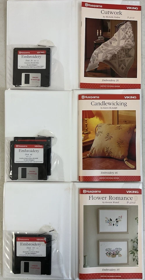 Lote de 8 discos y juego de libros de diseño bordados Husqvarna Viking Foto 4 de 4
