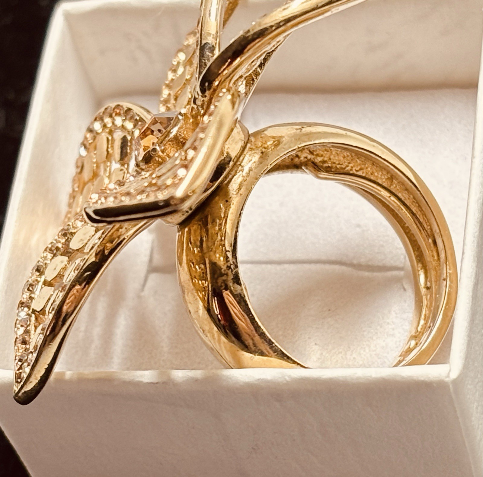 Large Flower Statement Ring Yellow Topaz Rhinesto… - image 2