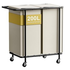 Double Laundry Hamper with Wheels,200L Rolling Laundry Basket 2 Section with ...