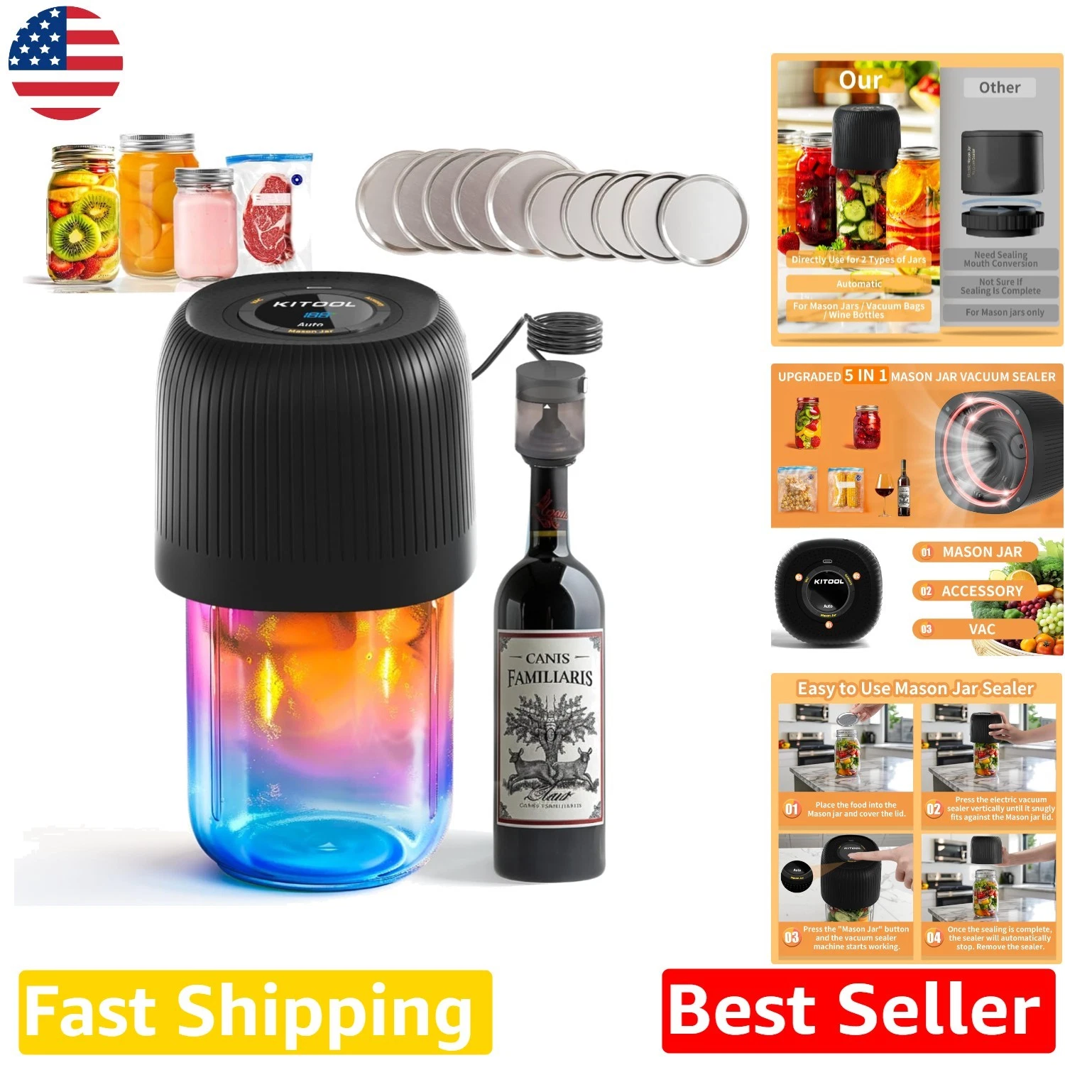 Compact Electric Mason Jar Vacuum Sealer: Auto Food Preservation, 220V Sapphire