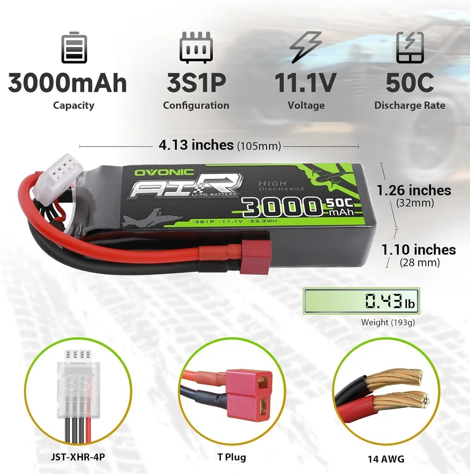 2x 3S Lipo Battery Set 3000mAh 11.1V with T Connector - Image 4 of 4