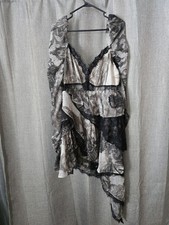 ASOS DESIGN lace insert asymmetric hem mini skater dress in gray print Size 14