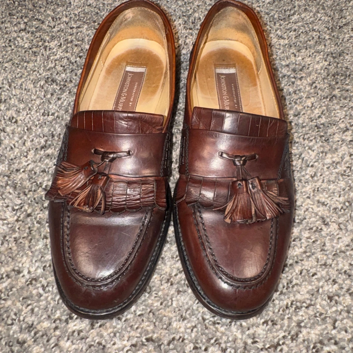 Vintage Jonhston & Murphy Tan Leather Woven Tassel Loafers Mens Super Prime Sz 8 johnston murphy tassel loafers products for sale | eBay main image 3